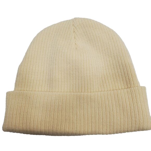 Flan Labs Beige Beanie Hat Embroidered One Size Fits ALL 100% Cotton Knit New - Picture 2 of 6
